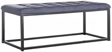 SAFAVIEH Home Collection – Reynolds Navy Tufted Upholstered Accent Bench, Modern Parsons-Style Open Frame Bench for Bedroom, Entryway or Living Room, Black Legs (FOX6225B)