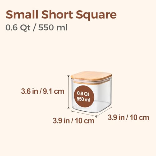 Square Glass Containers with Lids 0.6 Qt (0.6 qt x 6)