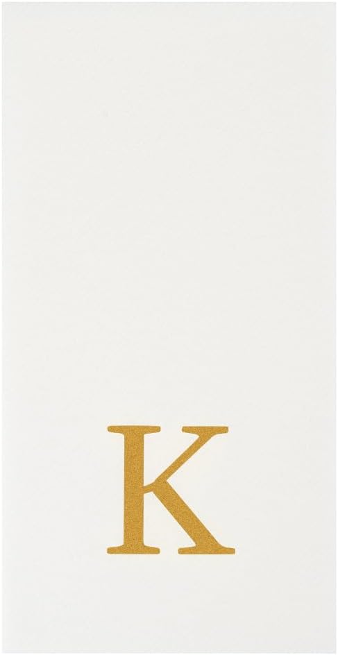Luxenap 15.8 X 7.9 Inch Linen-Feel Guest Towels, 50 Lettered Hand Towels - Gold Letter 'K', Sans Serif Font, White Paper Dinner Napkins, airlaid, For Restrooms And Tables
