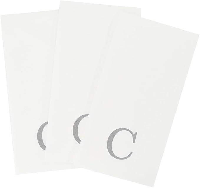 Luxenap 15.8 X 7.9 Inch Linen-Feel Guest Towels, 2000 Lettered Hand Towels - Silver Letter 'C', Sans Serif Font, White Paper Dinner Napkins, airlaid, For Restrooms And Tables - Restaurantware