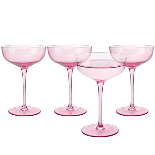 Luxury Pink Blush Crystal Coupe Cocktail Glasses Set of 4 (4 Count)