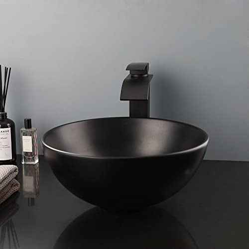 13 Inch Matte Black Ceramic Vessel Sink Set