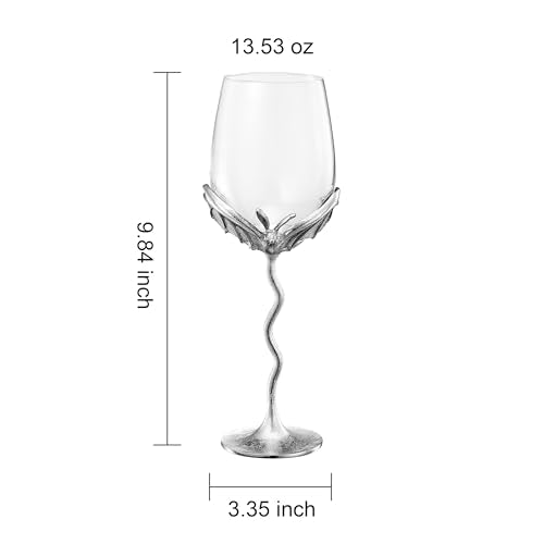 Silver Bat Wine Glasses Set of 2 Gothic Goblets with Alloy Steel Stems and Borosilicate Glass Unique Spooky Barware for Wine Lovers Dining Parties Holiday Gift Collectible Display (2 Count)