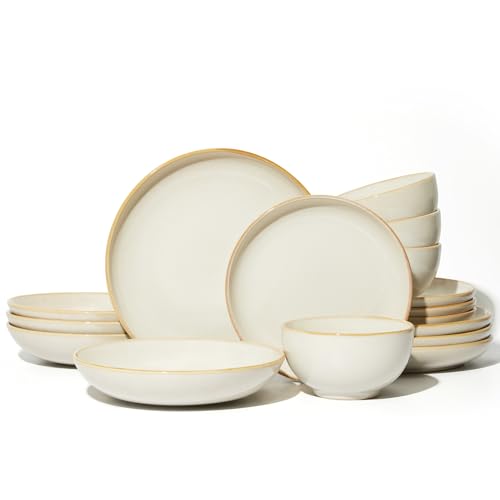 16 Piece Double Bowl Dinnerware Sets with Pasta Bowls