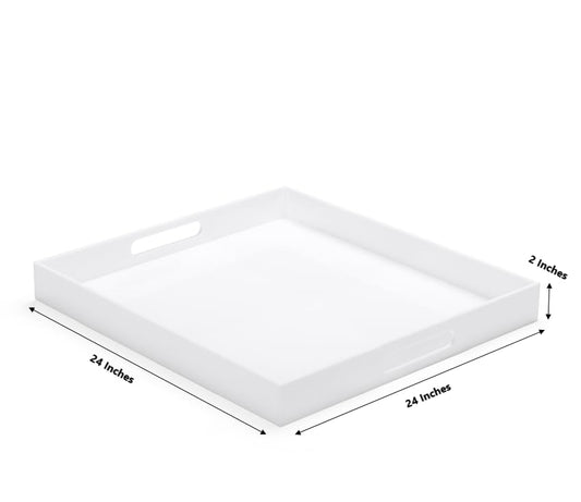 White Acrylic Ottoman Tray with Cutout Handles 24x24 Inch Over
