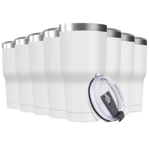 30oz Stainless Steel Travel Mug with Lid (White / 8 Count (Pack of 1))