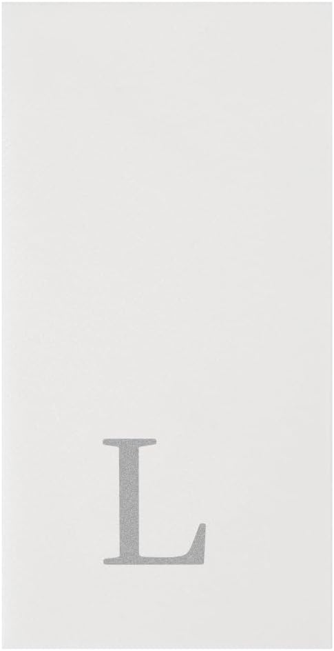 Luxenap 15.8 X 7.9 Inch Linen-Feel Guest Towels, 50 Lettered Hand Towels - Silver Letter 'L', Sans Serif Font, White Paper Dinner Napkins, airlaid, For Restrooms And Tables - Restaurantware