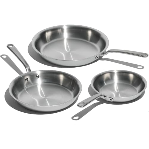 Cookware - 3-Piece (Includes 8",10",12") Stainless Frying Pan Set - 5 Ply Stainless Clad - Professional Cookware - Crafted in Italy - Induction Compatible (3 Count)