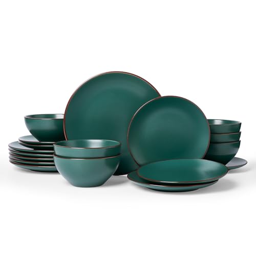 Venus Ceramic Plates and Bowls Sets (Dark Green / Serves 6 (18pc))