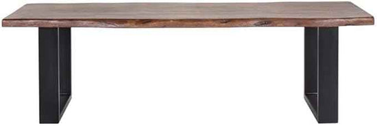 Pemberly Row 55" L Solid Wood Live Edge Dining Bench, Brown & Black Finish, Acacia Wood, Heavy Steel Sled Base, Industrial Modern Style, Scratch-Resistant, Kitchen or Dining Room Seating