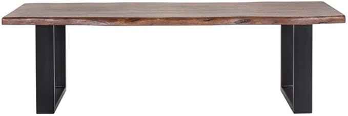 Pemberly Row 55" L Solid Wood Live Edge Dining Bench, Brown & Black Finish, Acacia Wood, Heavy Steel Sled Base, Industrial Modern Style, Scratch-Resistant, Kitchen or Dining Room Seating