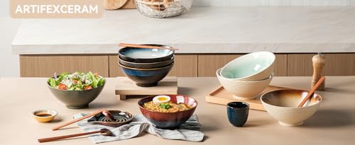 8 Inch Ceramic Ramen Bowl Set of 2 (Aurora Galaxy)