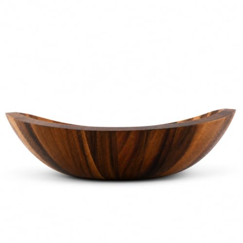Large Acacia Wood Salad Serving Bowl (4" Tall x 11" Diameter)