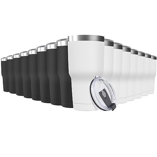 30oz Stainless Steel Travel Mug with Lid (Black/White / 16 Count (Pack of 1))