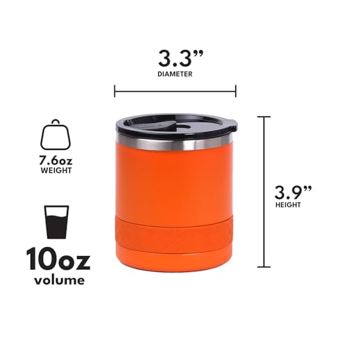 Recess Lowball 10oz Stainless Steel Tumbler Whiskey Glass w (10 Ounces / Orange)