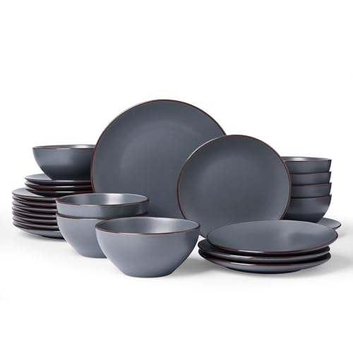 Venus Plates and Bowls Sets with Rim (Charcoal / Serves 8 (24pc))