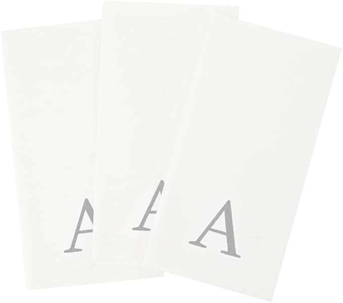Luxenap 15.8 X 7.9 Inch Linen-Feel Guest Towels, 2000 Lettered Hand Towels - Silver Letter 'A', Sans Serif Font, White Paper Dinner Napkins, airlaid, For Restrooms And Tables - Restaurantware
