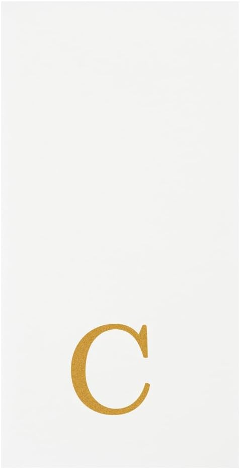 Luxenap 15.8 X 7.9 Inch Linen-Feel Guest Towels, 50 Lettered Hand Towels - Gold Letter 'C', Sans Serif Font, White Paper Dinner Napkins, airlaid, For Restrooms And Tables - Restaurantware