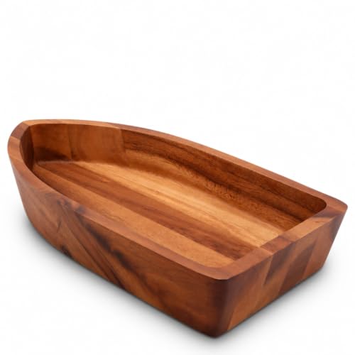 Boat Shape Acacia Wood Serving Bowl (3" Tall x 9" Wide x 16" Long)