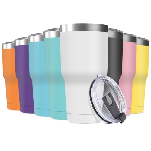 30oz Stainless Steel Travel Mug with Lid (Assorted Colors / 8 Count (Pack of 1))