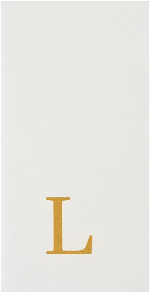Luxenap 15.8 X 7.9 Inch Linen-Feel Guest Towels, 2000 Lettered Hand Towels - Gold Letter 'L', Sans Serif Font, White Paper Dinner Napkins, airlaid, For Restrooms And Tables