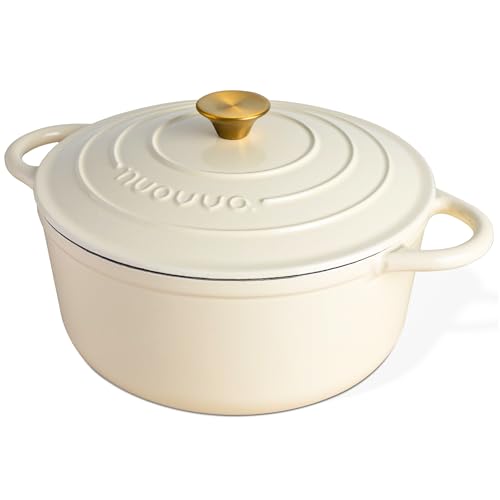 Enamelled Cast Iron Dutch Oven Pot with Lid (Cream / 6.4-Quart - Deep)