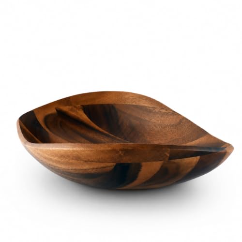 Wave Pattern Large Acacia Wood Salad Bowl (4" Tall x 12" Wide x 19" Long)