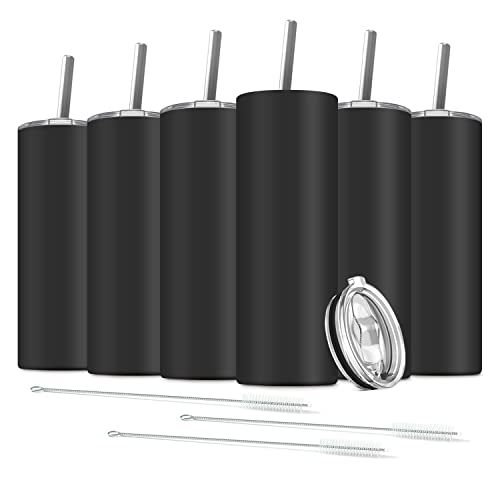 6 Pack Stainless Steel Skinny Tumbler (Black / 6 Count (20 oz))