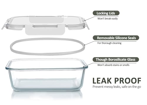 8 Pack 30 oz Glass Food Storage Containers with Lids (White)