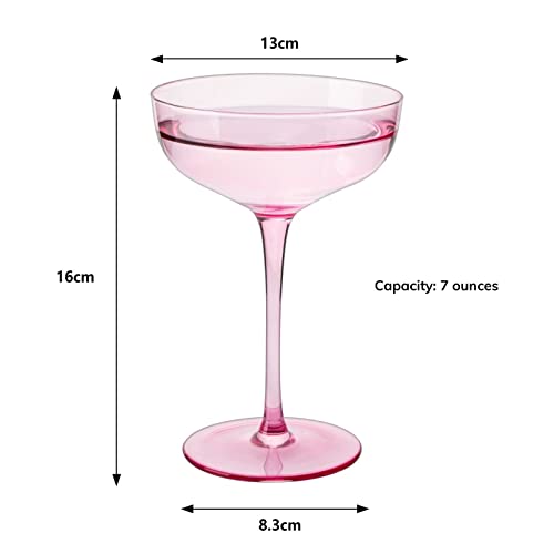 Luxury Pink Blush Crystal Coupe Cocktail Glasses Set of 4 (4 Count)