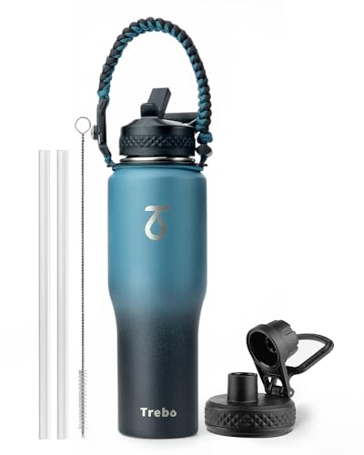 32 oz Water Bottle Insulated Fits in Any Car Cup Holder with 2 Lids (32 Ounces / Indigo/Black)