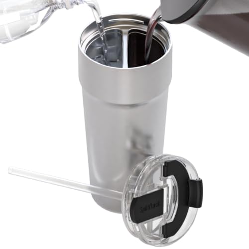 2-in-1 Hot & Cold Vacuum Insulated 30oz Tumblers, Stainless Steel Dual Chamber, Leak-Proof Lid, BPA-Free, Fits Cup Holder, Travel Coffee Mug, Split Cup, 2 Drink, 2 Sides, Coffee & Water (Silver) (Sandy Silver)