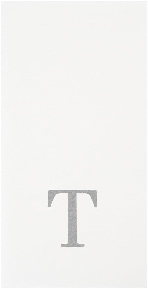 Luxenap 15.8 X 7.9 Inch Linen-Feel Guest Towels, 50 Lettered Hand Towels - Silver Letter 'T', Sans Serif Font, White Paper Dinner Napkins, airlaid, For Restrooms And Tables - Restaurantware