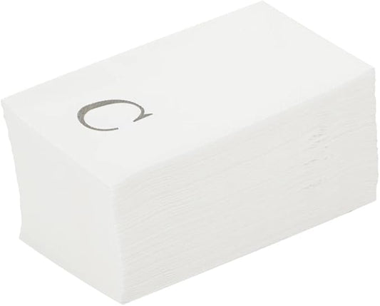 Luxenap 15.8 X 7.9 Inch Linen-Feel Guest Towels, 50 Lettered Hand Towels - Silver Letter 'C', Sans Serif Font, White Paper Dinner Napkins, airlaid, For Restrooms And Tables - Restaurantware