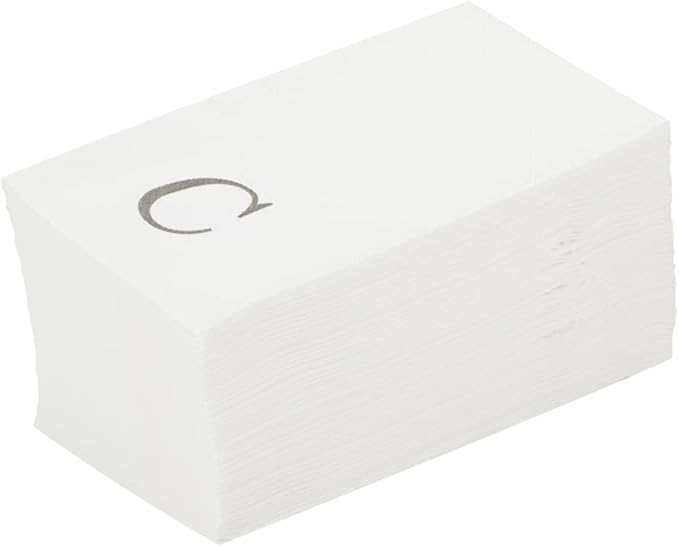 Luxenap 15.8 X 7.9 Inch Linen-Feel Guest Towels, 50 Lettered Hand Towels - Silver Letter 'C', Sans Serif Font, White Paper Dinner Napkins, airlaid, For Restrooms And Tables - Restaurantware