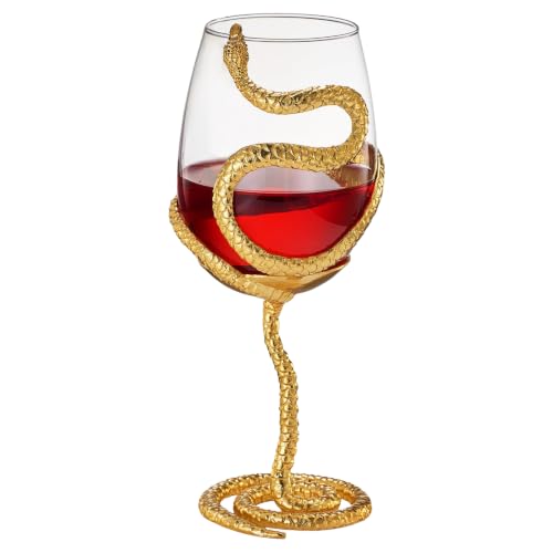 Stemmed Snake Wine Glass Single 19oz 10 Inch Tall Gothic Reptile Goblet in Gold Spooky Décor Skeleton Inspired Gifts Graveyard Themed Parties Seasonal Entertaining and Unique Wine Gift