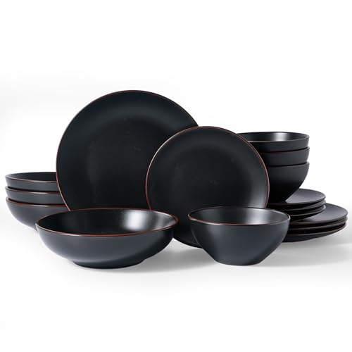 Venus Stoneware Dinnerware Sets with Pasta Bowls (Black / Serves 4 (16pc w/ Pasta Bowl))