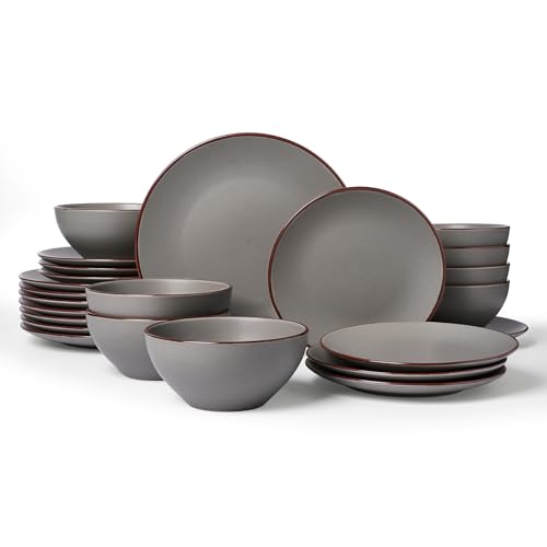 Venus Plates and Bowls Sets with Rim (Dark Gray / Serves 8 (24pc))