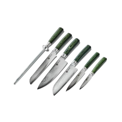 Green 6 Piece Japanese Damascus Stainless Steel Knife Set (6 Count)