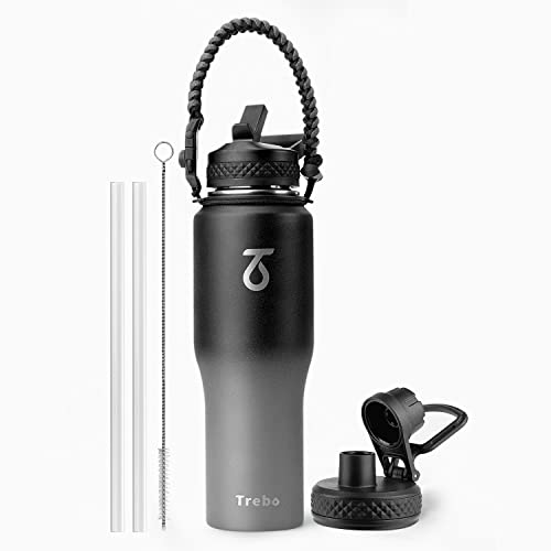 32 oz Water Bottle Insulated Fits in Any Car Cup Holder with 2 Lids (32 Ounces / Dark Gray)