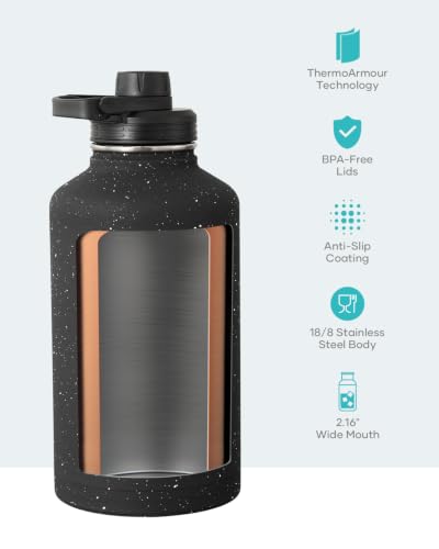 Half Gallon Water Jug Insulated Stainless Steel (64 Ounces / Starry Black)
