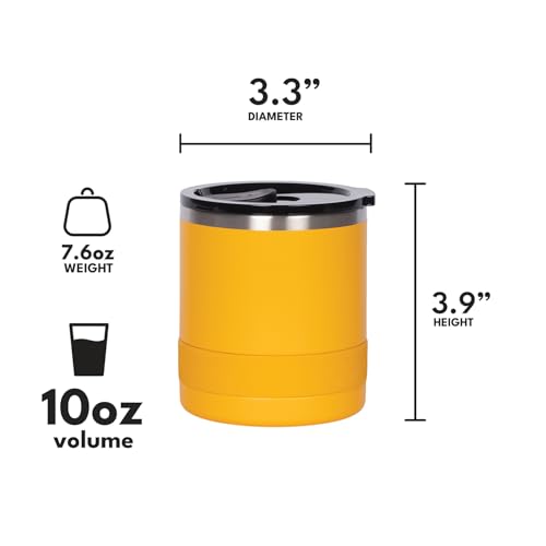 Recess Lowball 10oz Stainless Steel Tumbler Whiskey Glass w (10 Ounces / Citrus Yellow)