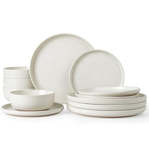 Milkyway 12 Piece Stoneware Dinnerware Set (Matte Beige White / Service for 4 (Standard Dinner Set))