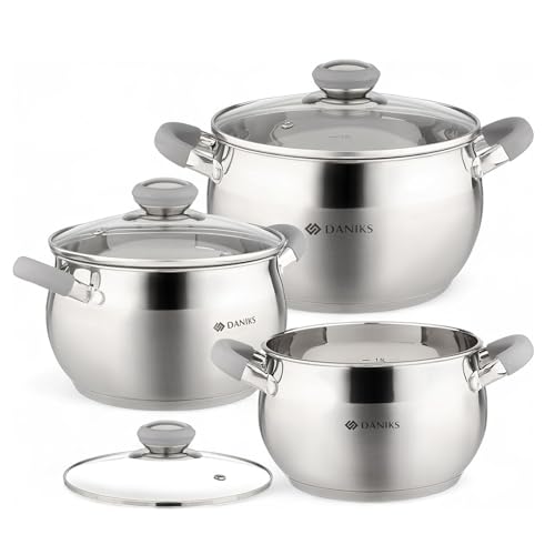 Modern 6 Piece Stainless Steel Cookware Set with Glass Lids (6 Count)