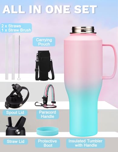 40 oz Water Bottle with Paracord Handle & Carrier Bag (Purple / 40 Ounces with built-in handle)