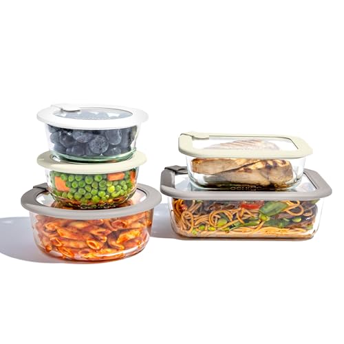 Signature Glass Food Storage Containers with Lids (10-Piece Set (White Stone))