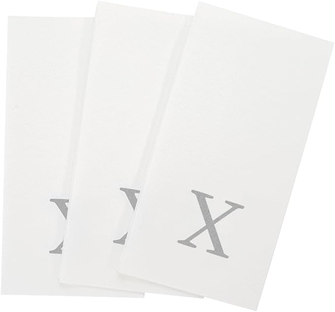 Luxenap 15.8 X 7.9 Inch Linen-Feel Guest Towels, 50 Lettered Hand Towels - Silver Letter 'X', Sans Serif Font, White Paper Dinner Napkins, airlaid, For Restrooms And Tables - Restaurantware