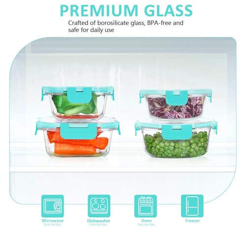 24 Pieces Glass Food Storage Containers Set (Green / 12 Pack)