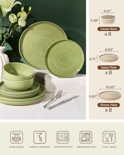 Ceramic Dinnerware Sest for 8 (Olive Green)