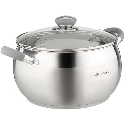 Modern 7 Quart Stainless Steel Stock Pot with Glass Lid